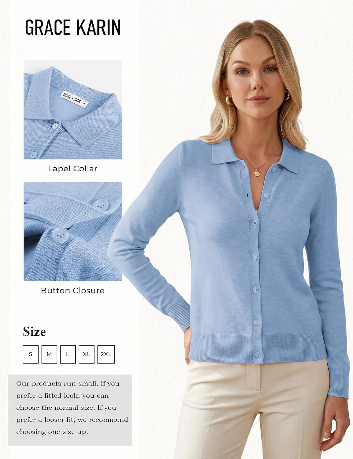 image:imageGRACE KARIN Cardigan Sweaters for Women Lightweight Long Sleeve CardigansPale Blue