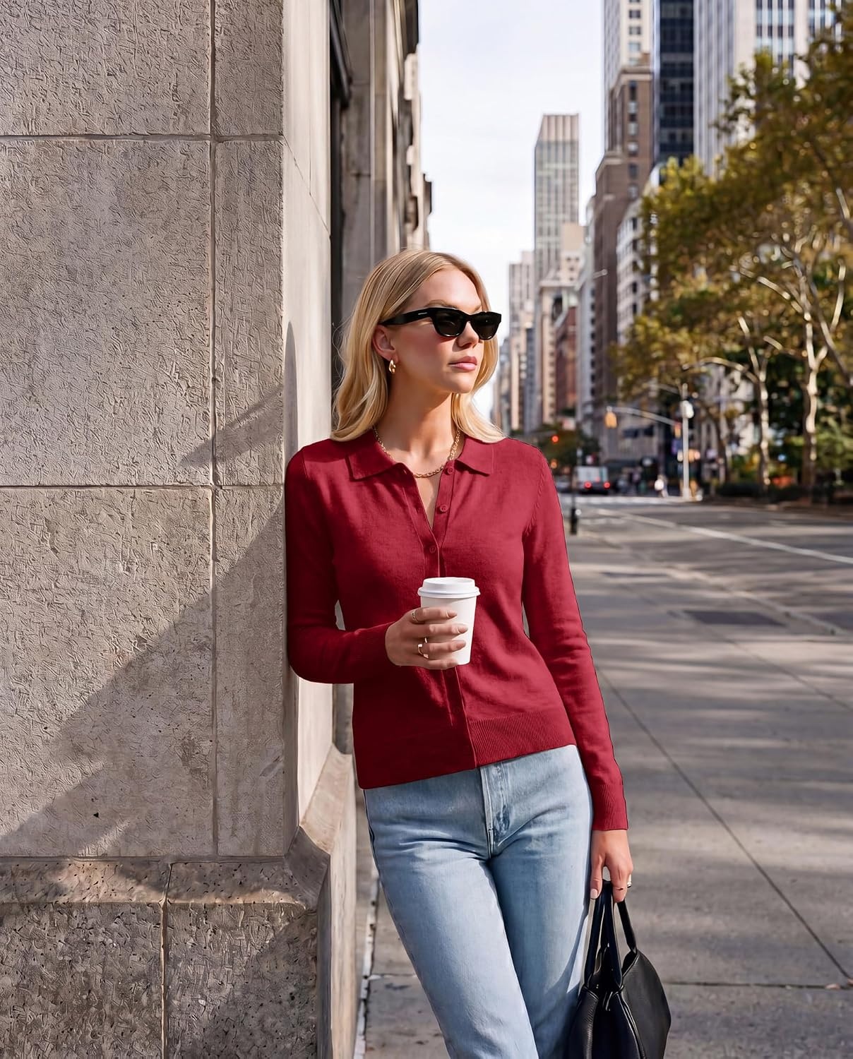 image:imageGRACE KARIN Cardigan Sweaters for Women Lightweight Long Sleeve CardigansRed