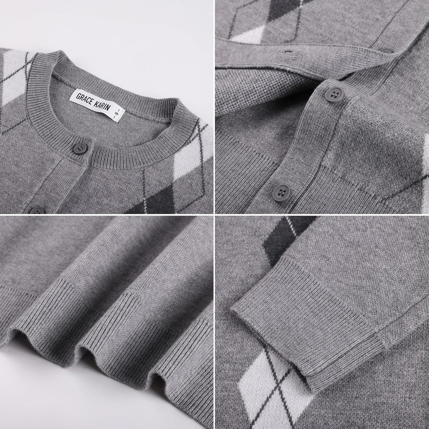 image:imageGRACE KARIN Cardigan for Women Argyle Fall Sweaters Cozy Teacher OutfitsArgyle Dark Grey