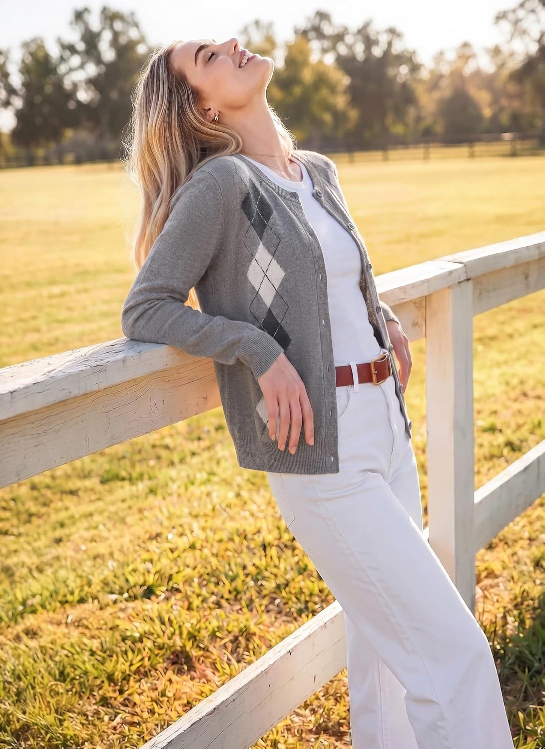 image:imageGRACE KARIN Cardigan for Women Argyle Fall Sweaters Cozy Teacher OutfitsArgyle Dark Grey
