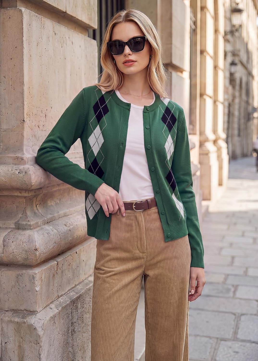 image:imageGRACE KARIN Cardigan for Women Argyle Fall Sweaters Cozy Teacher OutfitsArgyle Green