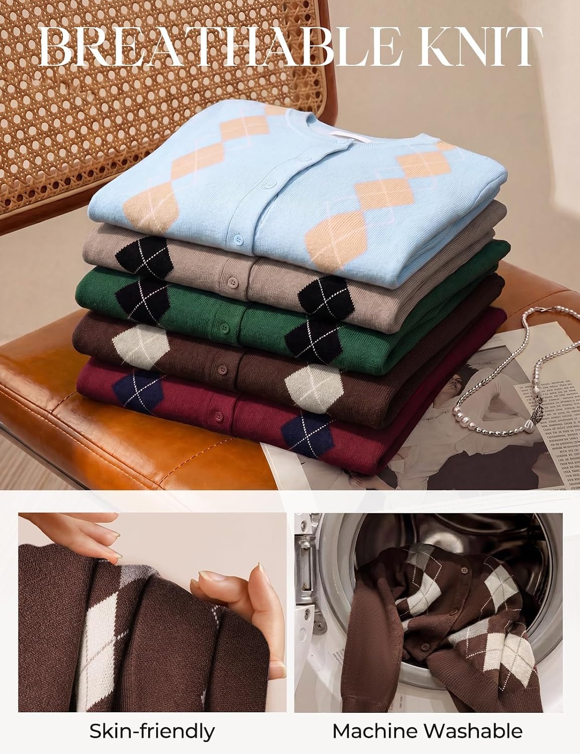 image:imageGRACE KARIN Cardigan for Women Argyle Fall Sweaters Cozy Teacher OutfitsArgyle Green