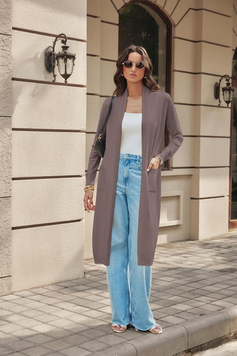 image:imageGRACE KARIN Essential Solid Open Front Maxi Long Knitted Cardigan Sweater for WomenChocolate