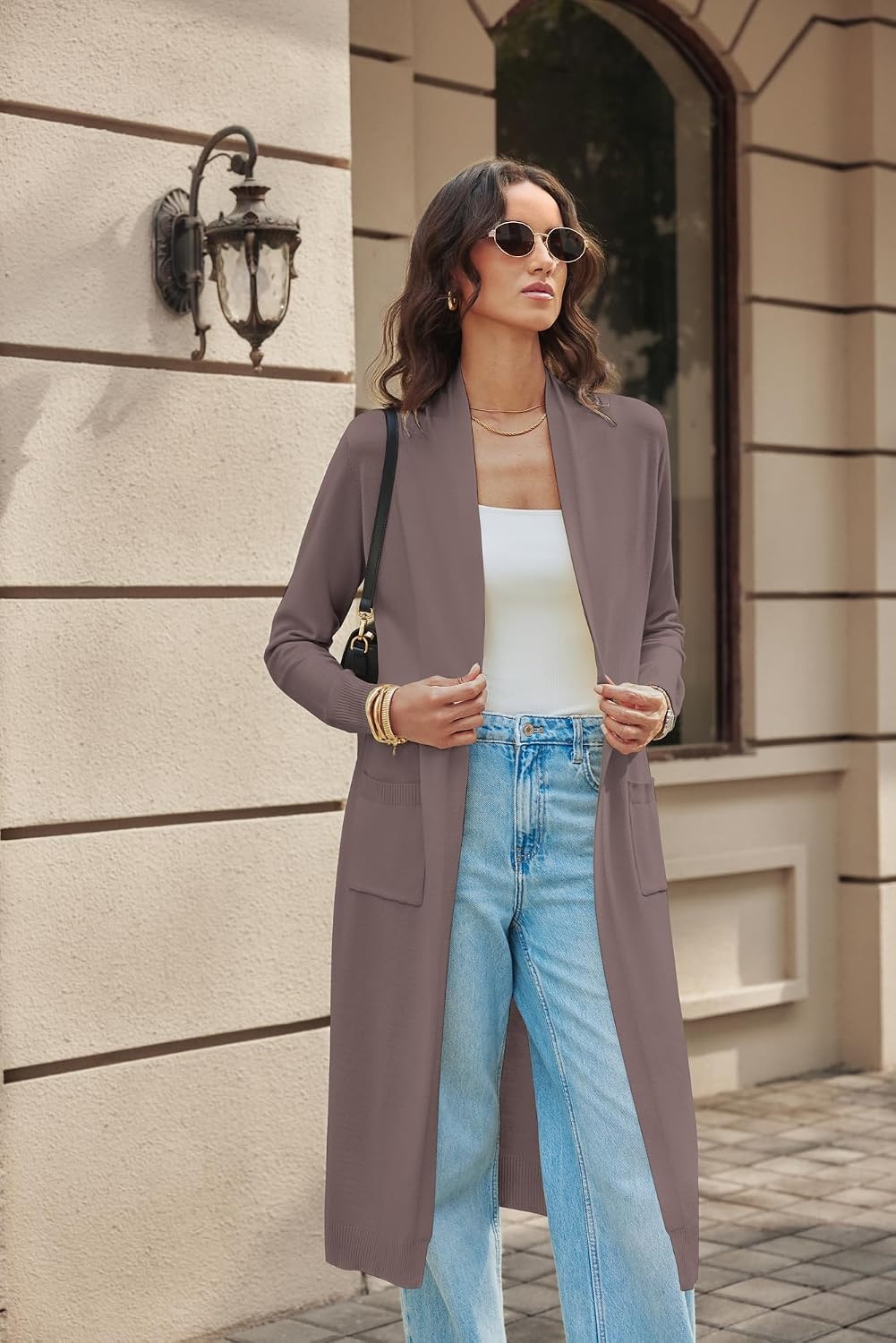 image:imageGRACE KARIN Essential Solid Open Front Maxi Long Knitted Cardigan Sweater for WomenChocolate