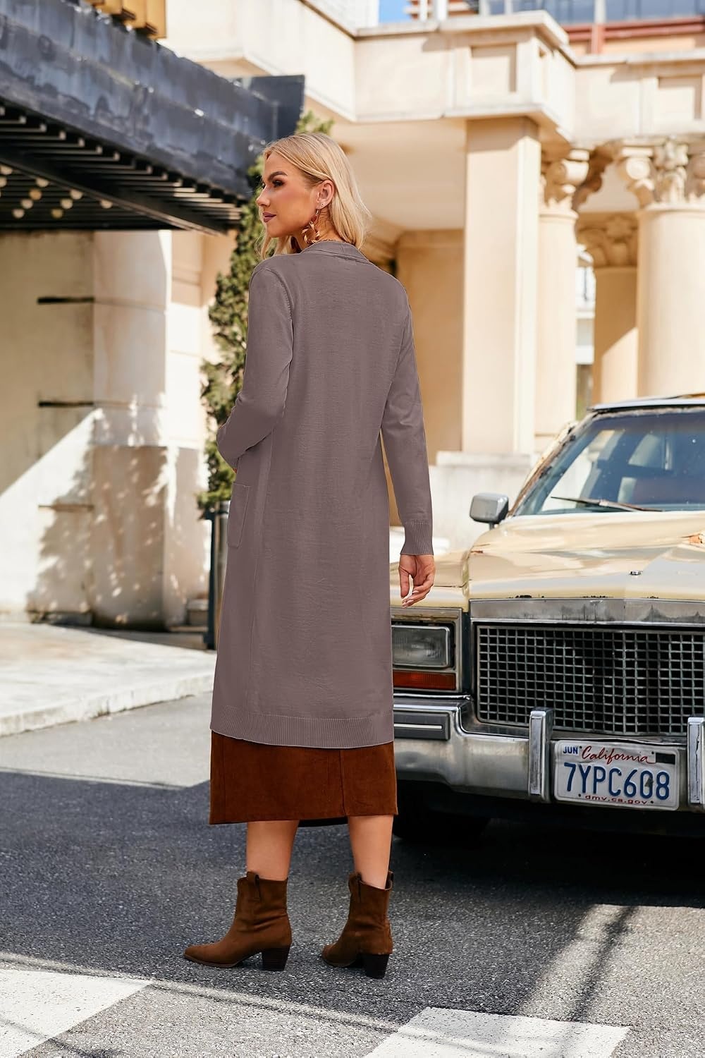 image:imageGRACE KARIN Essential Solid Open Front Maxi Long Knitted Cardigan Sweater for WomenChocolate