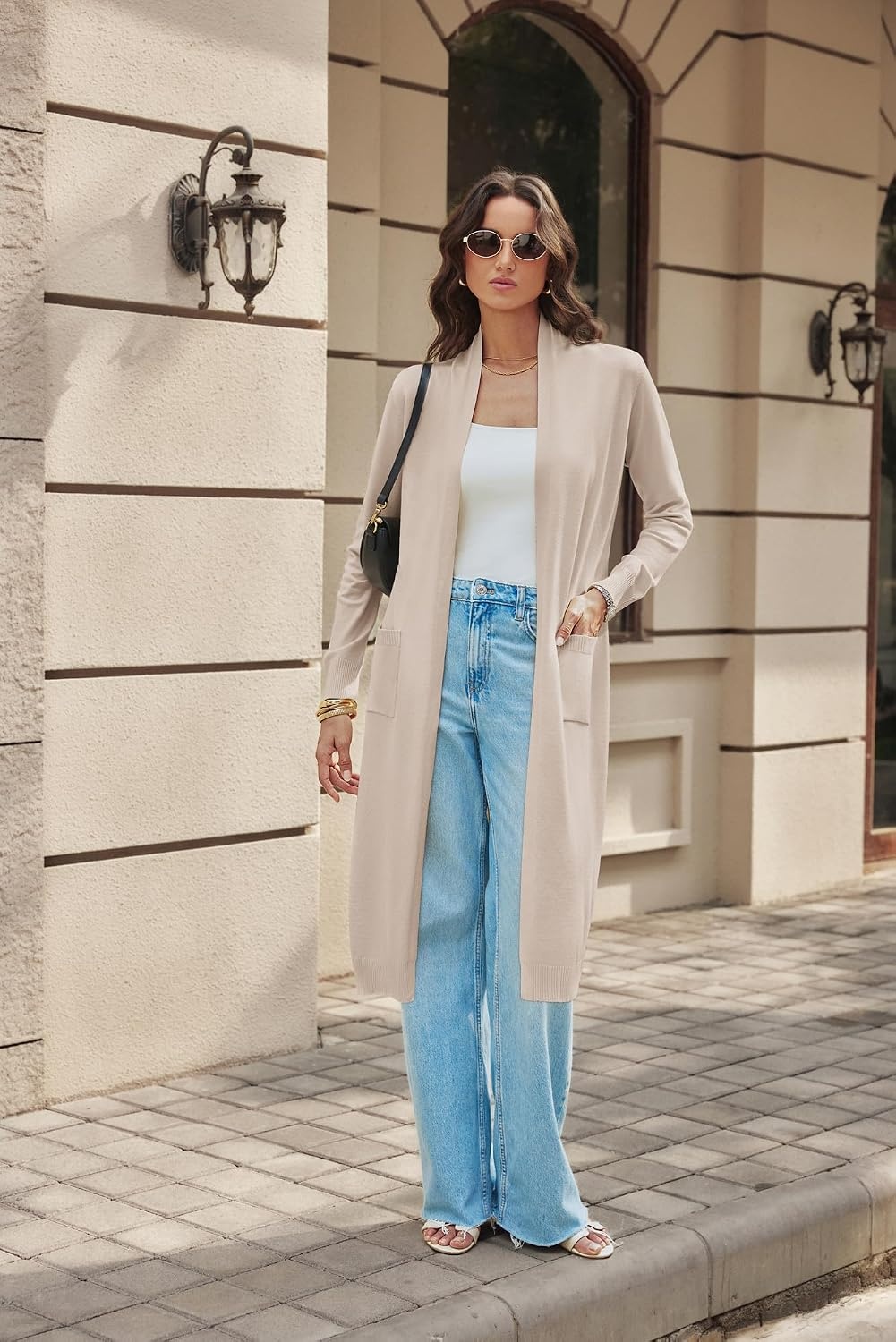 image:imageGRACE KARIN Essential Solid Open Front Maxi Long Knitted Cardigan Sweater for WomenDark Apricot