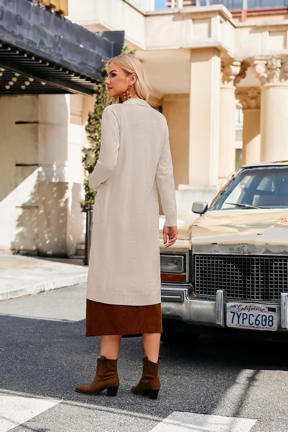 image:imageGRACE KARIN Essential Solid Open Front Maxi Long Knitted Cardigan Sweater for WomenDark Apricot