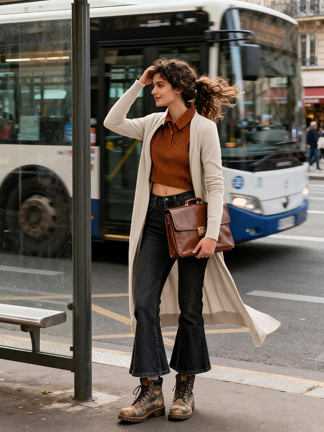 image:imageGRACE KARIN Essential Solid Open Front Maxi Long Knitted Cardigan Sweater for WomenDark Apricot
