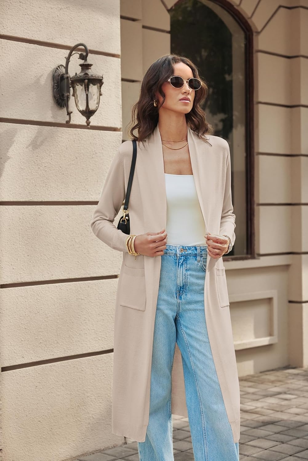 image:imageGRACE KARIN Essential Solid Open Front Maxi Long Knitted Cardigan Sweater for WomenDark Apricot