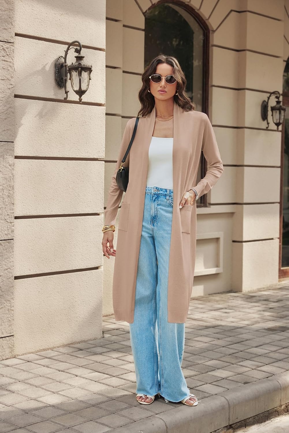 image:imageGRACE KARIN Essential Solid Open Front Maxi Long Knitted Cardigan Sweater for WomenDark Camel