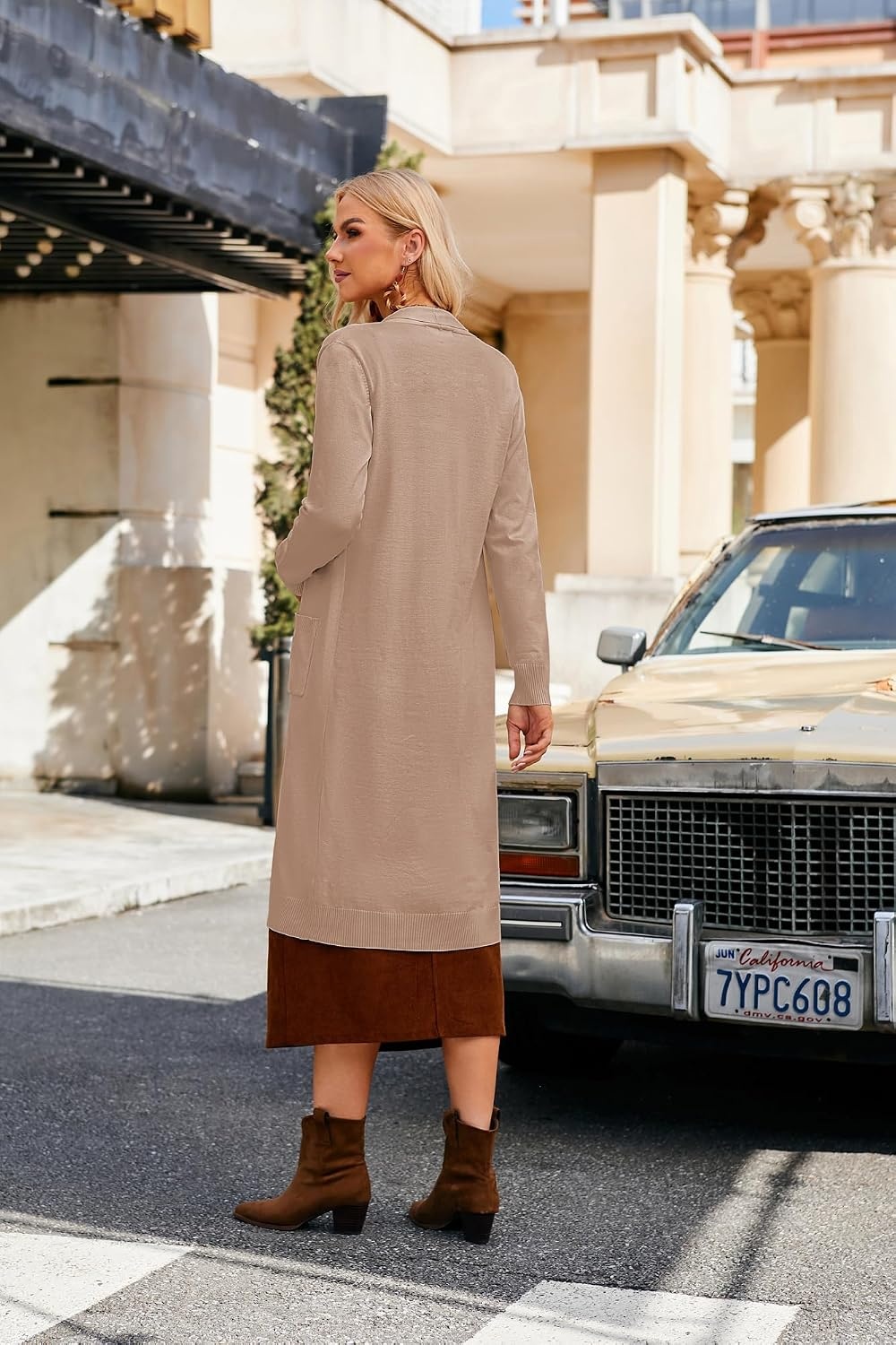 image:imageGRACE KARIN Essential Solid Open Front Maxi Long Knitted Cardigan Sweater for WomenDark Camel