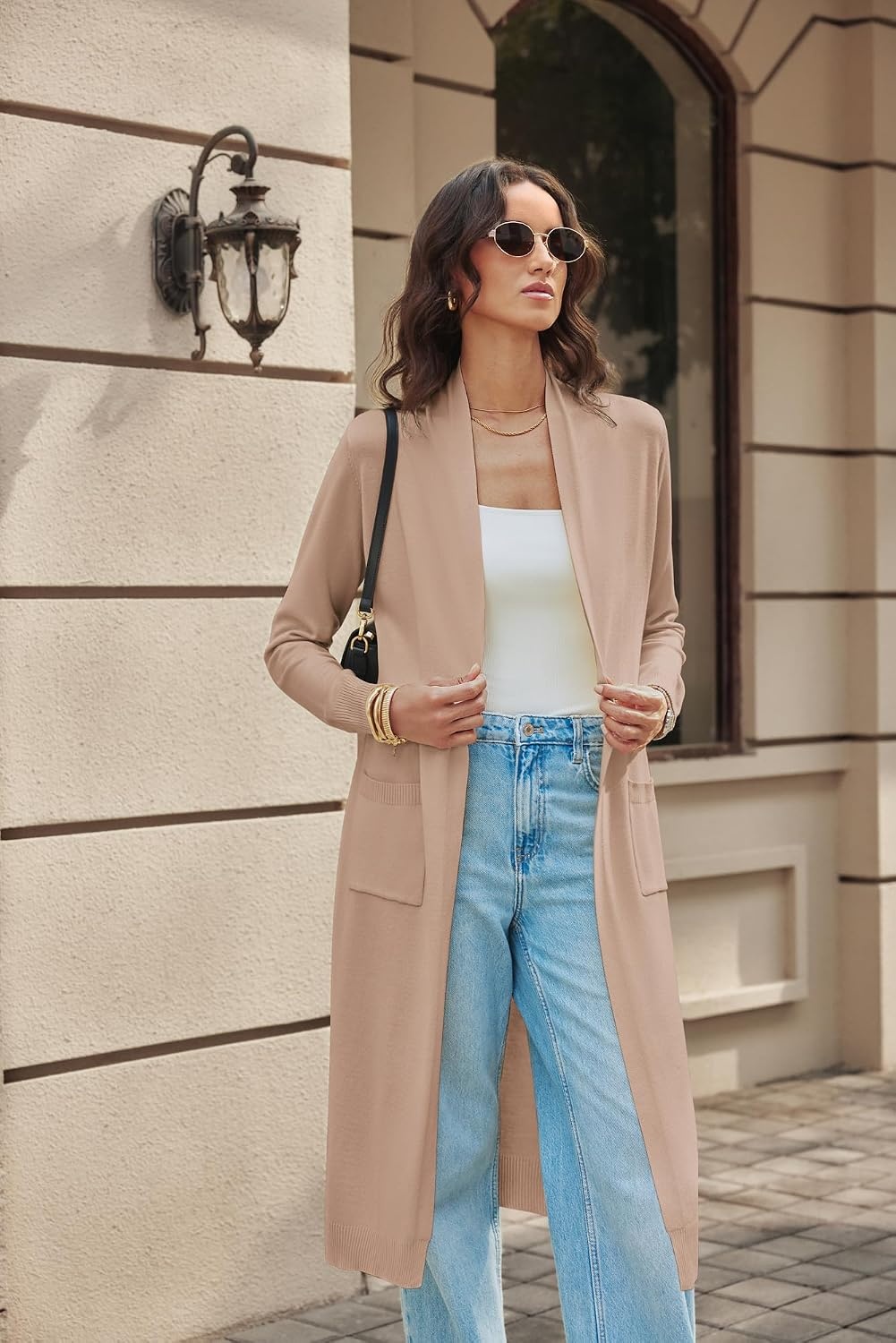 image:imageGRACE KARIN Essential Solid Open Front Maxi Long Knitted Cardigan Sweater for WomenDark Camel
