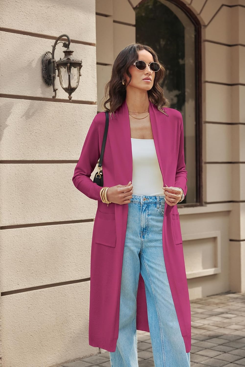 image:imageGRACE KARIN Essential Solid Open Front Maxi Long Knitted Cardigan Sweater for WomenRose