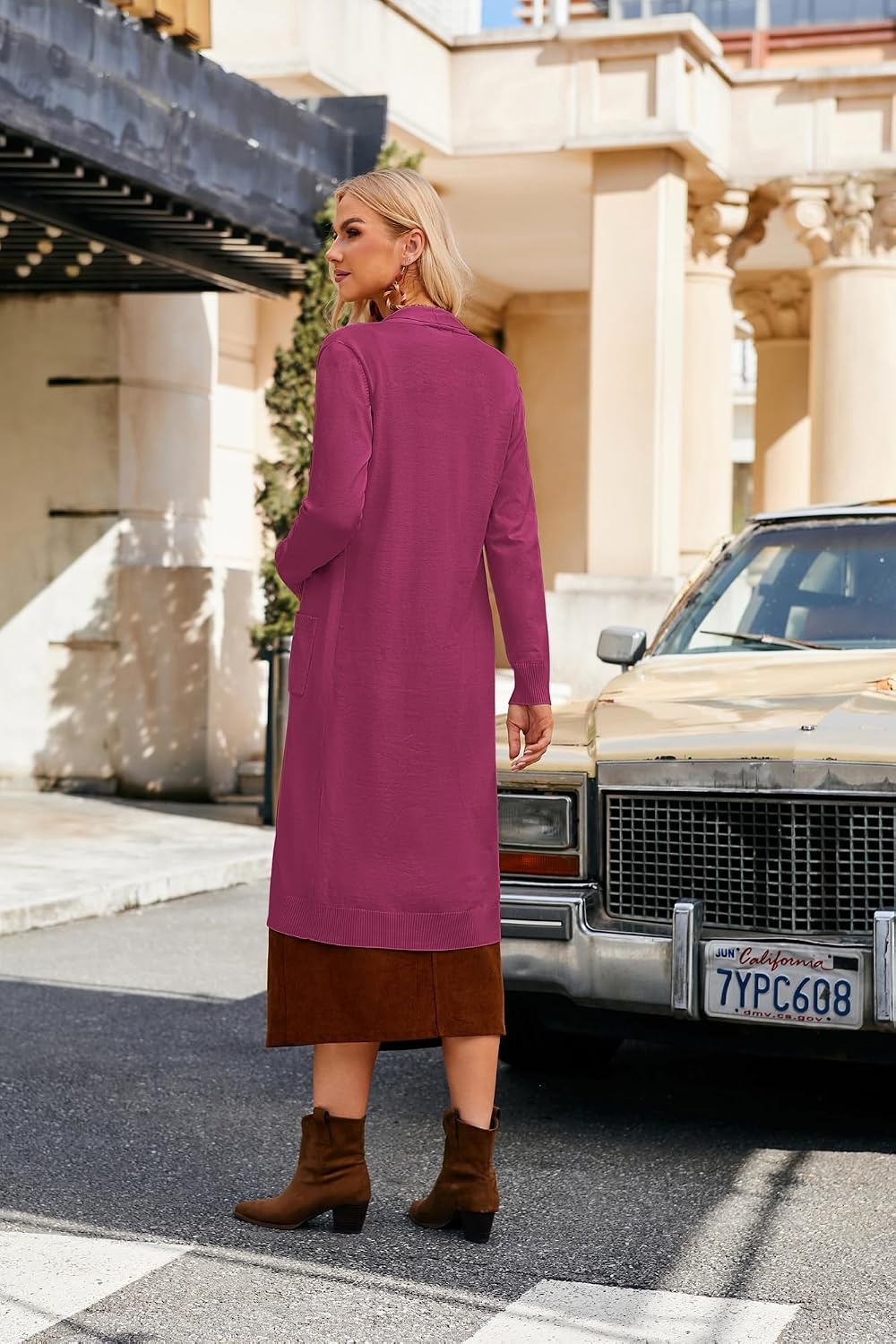 image:imageGRACE KARIN Essential Solid Open Front Maxi Long Knitted Cardigan Sweater for WomenRose