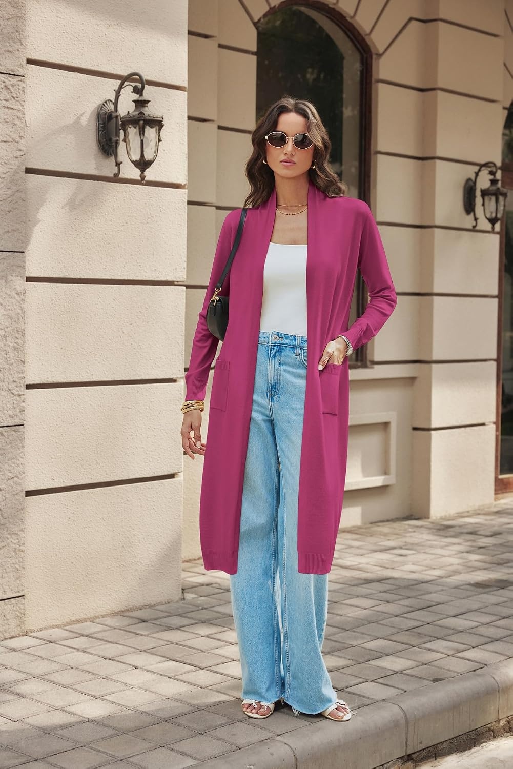 image:imageGRACE KARIN Essential Solid Open Front Maxi Long Knitted Cardigan Sweater for WomenRose