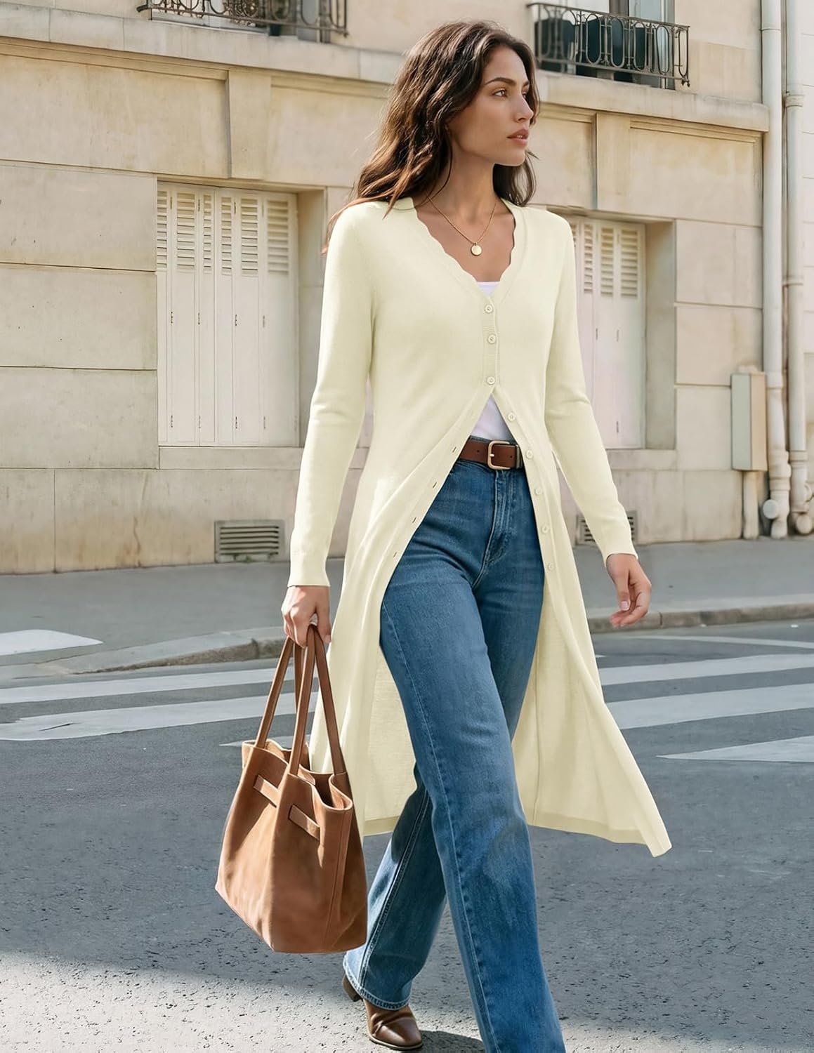 image:imageGRACE KARIN Long Cardigans for Women Scalloped Duster Fall Fashion OutfitsBeige