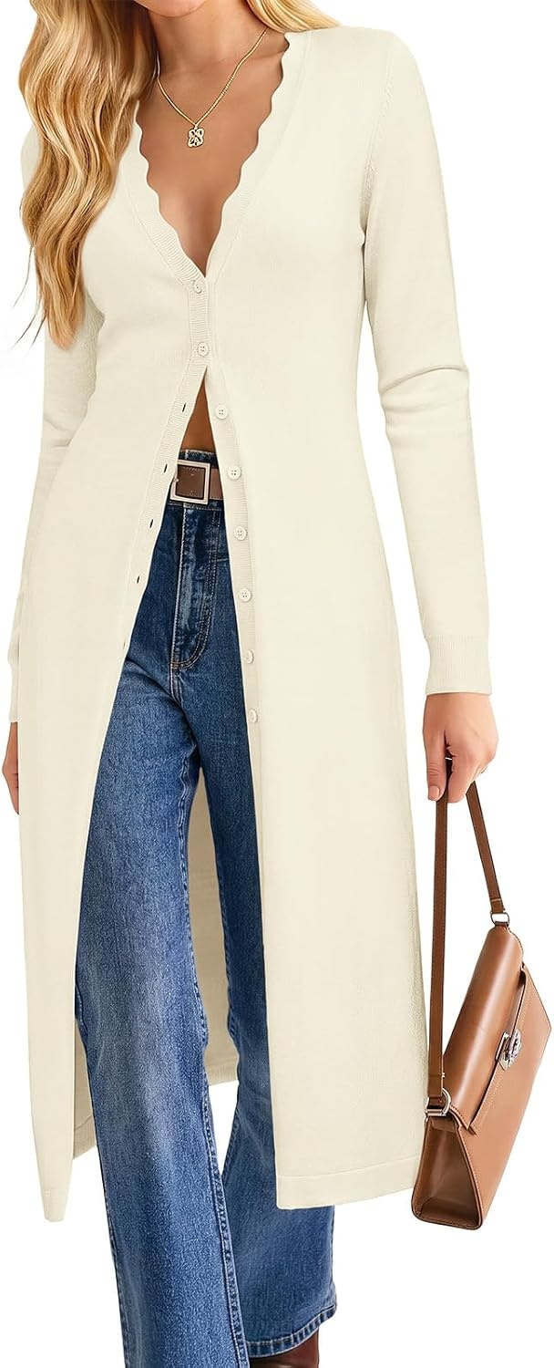 image:imageGRACE KARIN Long Cardigans for Women Scalloped Duster Fall Fashion OutfitsBeige