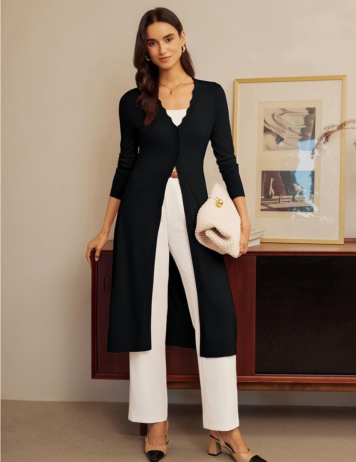 image:imageGRACE KARIN Long Cardigans for Women Scalloped Duster Fall Fashion OutfitsBlack