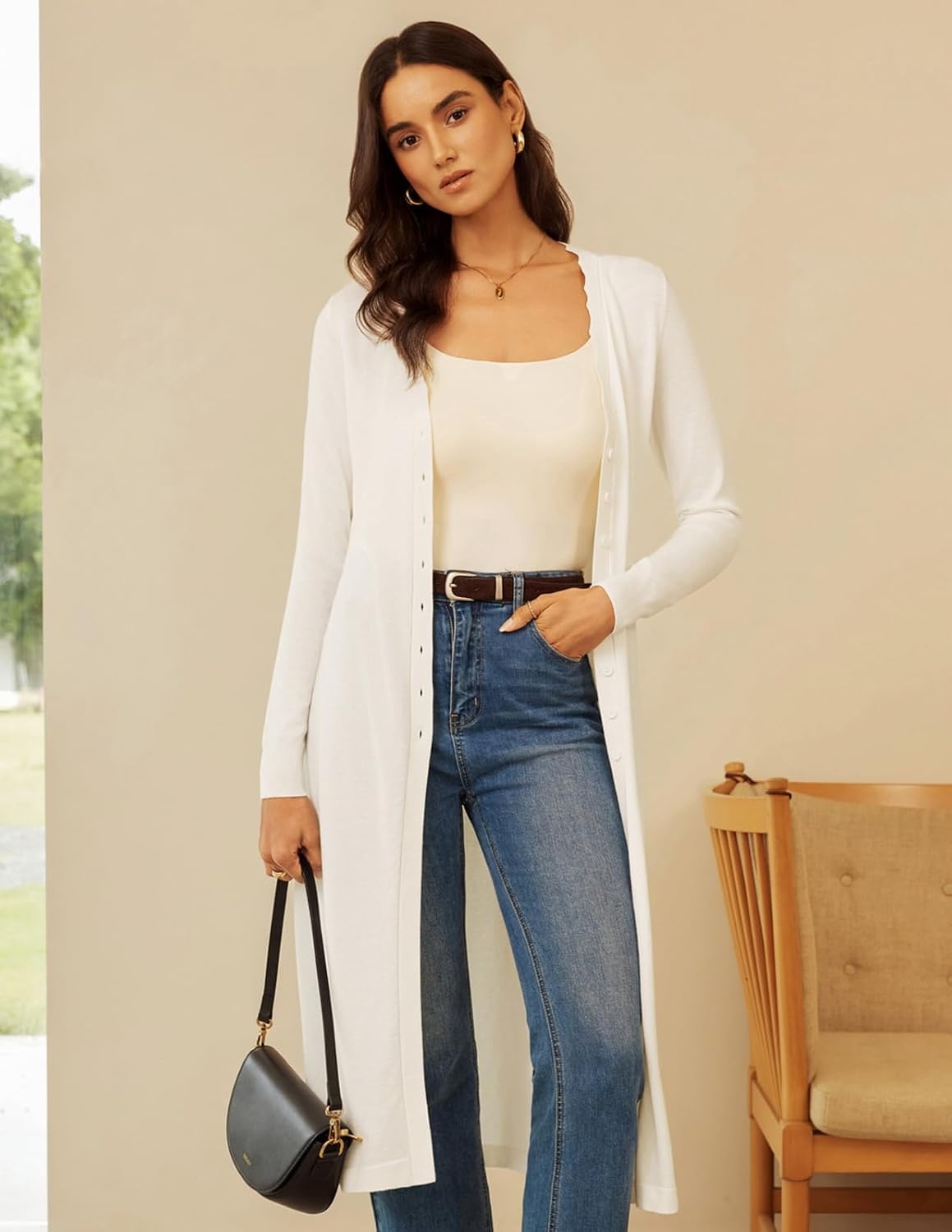 image:imageGRACE KARIN Long Cardigans for Women Scalloped Duster Fall Fashion OutfitsWhite