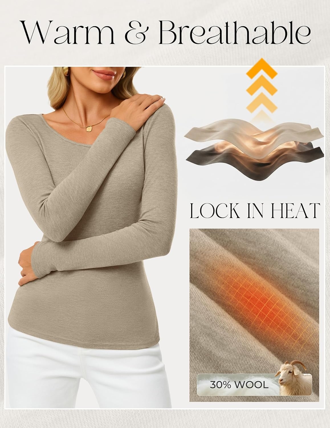 image:imageGRACE KARIN Merino Wool Long Sleeve Lightweight Shirt WomenApricot