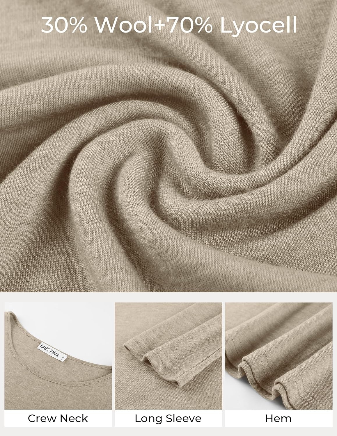 image:imageGRACE KARIN Merino Wool Long Sleeve Lightweight Shirt WomenApricot