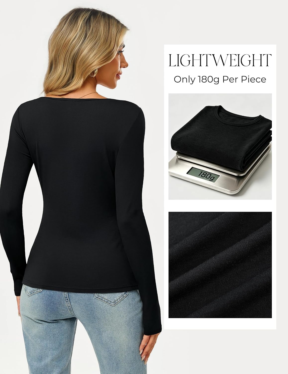 image:imageGRACE KARIN Merino Wool Long Sleeve Lightweight Shirt WomenBlack