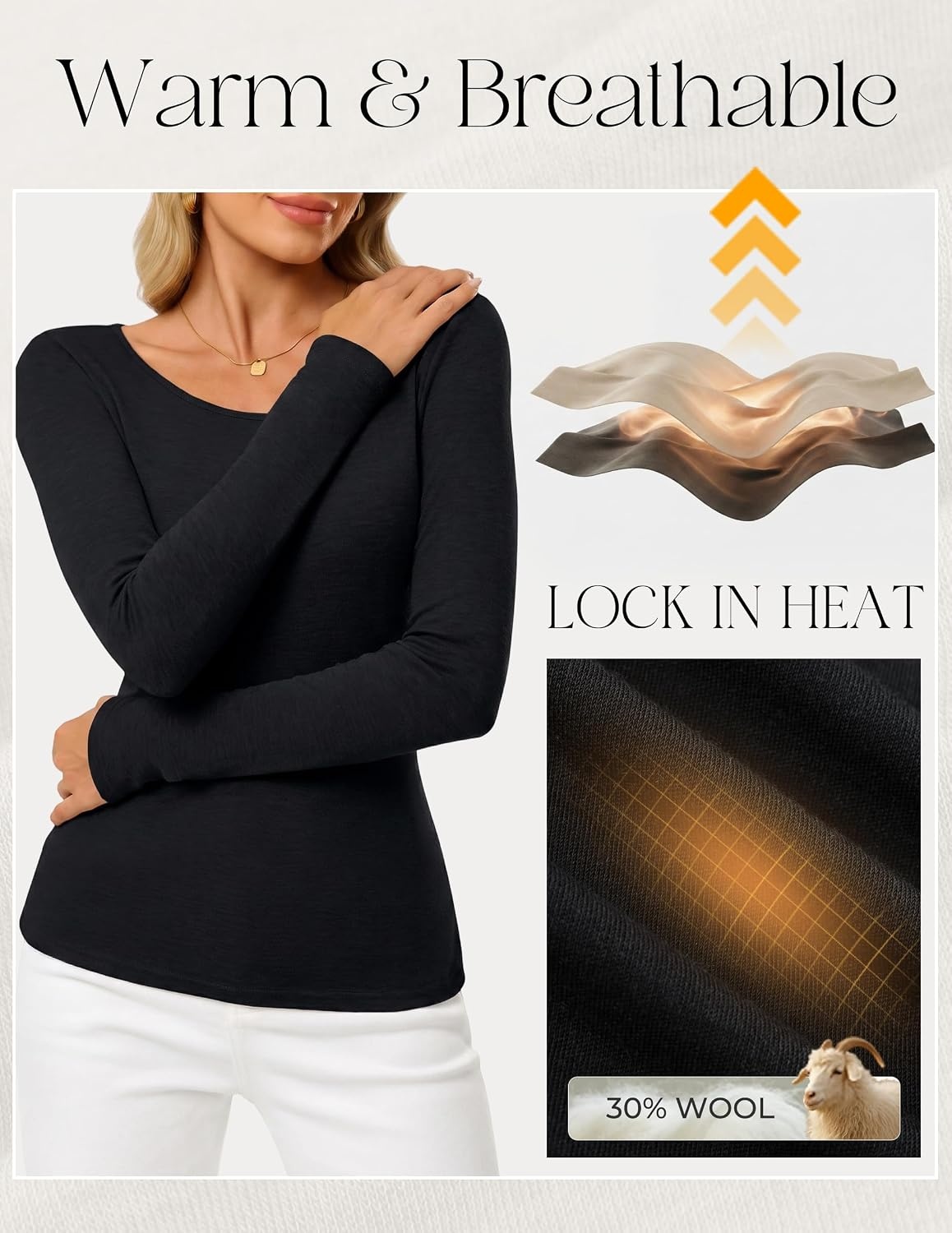image:imageGRACE KARIN Merino Wool Long Sleeve Lightweight Shirt WomenBlack