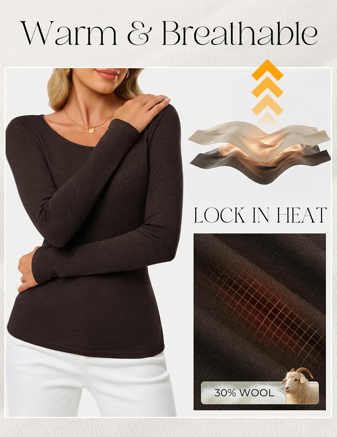 image:imageGRACE KARIN Merino Wool Long Sleeve Lightweight Shirt WomenCoffee