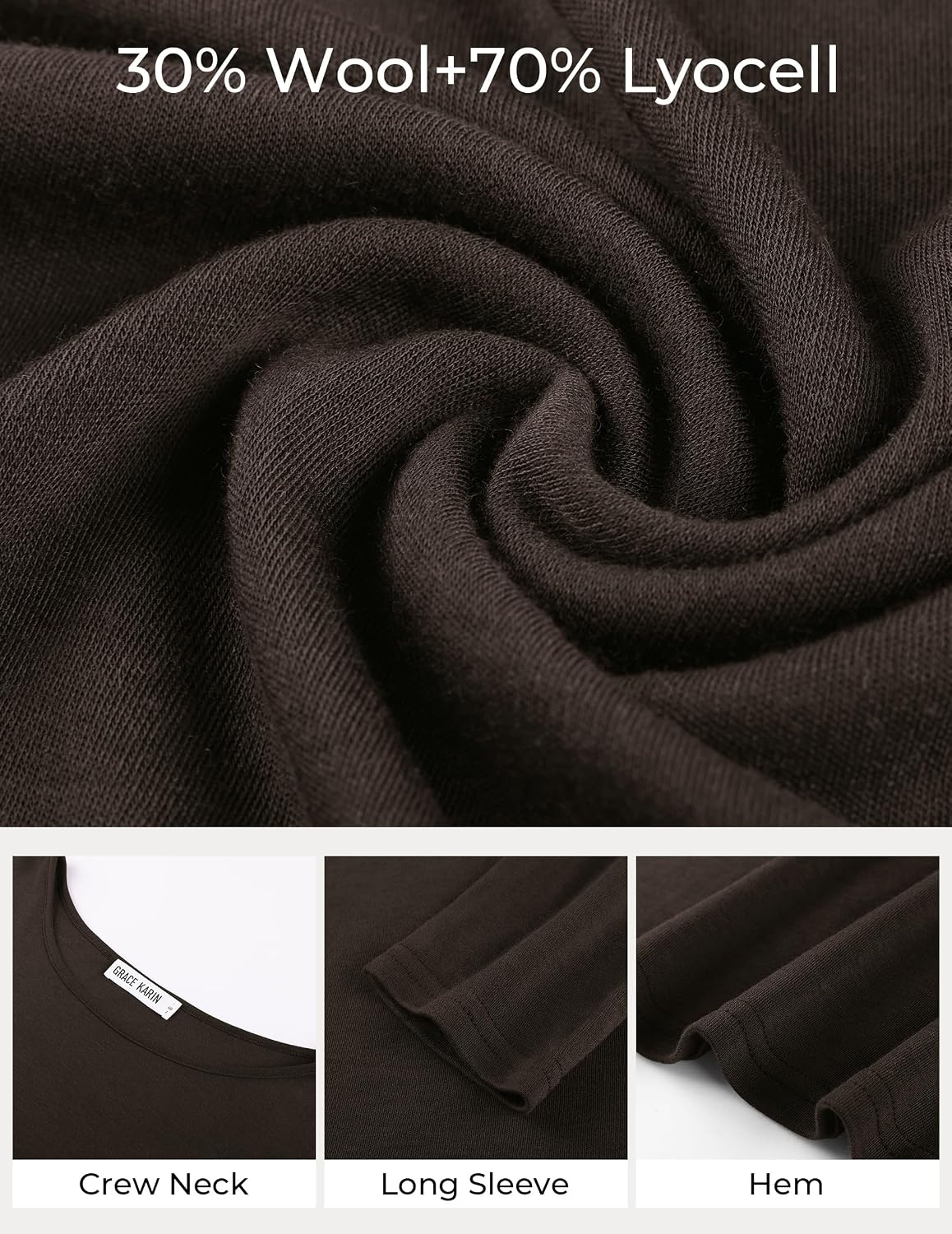 image:imageGRACE KARIN Merino Wool Long Sleeve Lightweight Shirt WomenCoffee