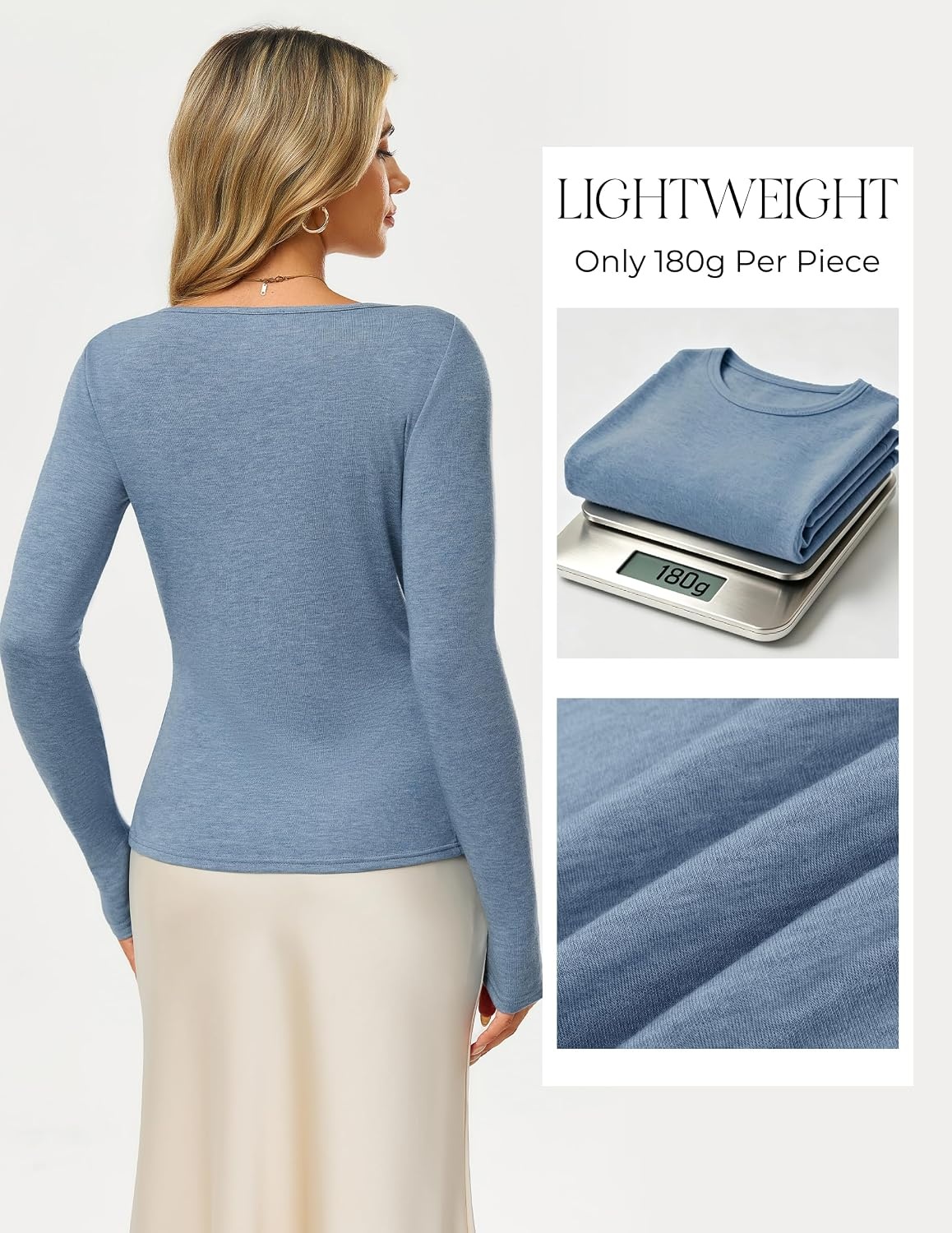 image:imageGRACE KARIN Merino Wool Long Sleeve Lightweight Shirt WomenGray Blue