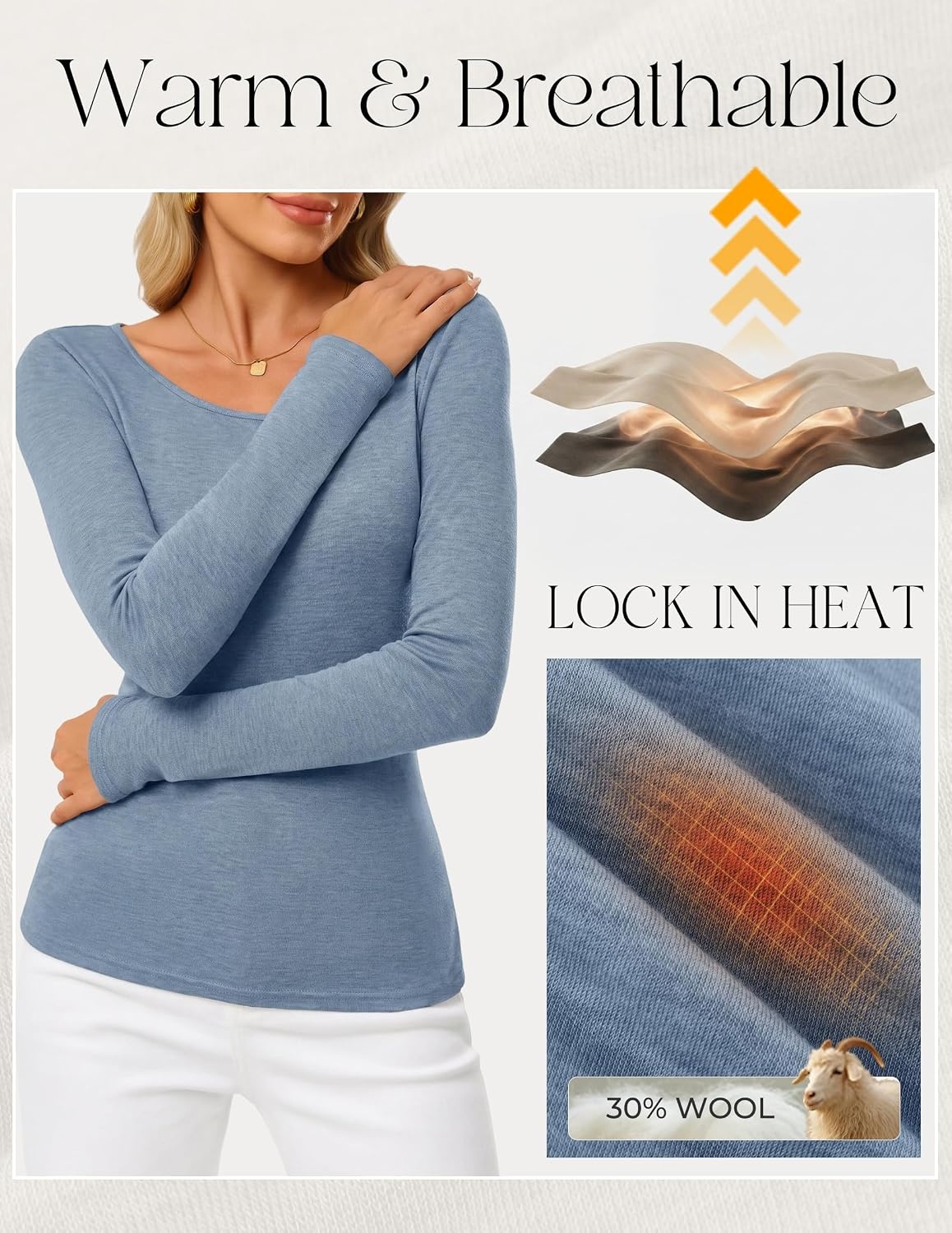 image:imageGRACE KARIN Merino Wool Long Sleeve Lightweight Shirt WomenGray Blue