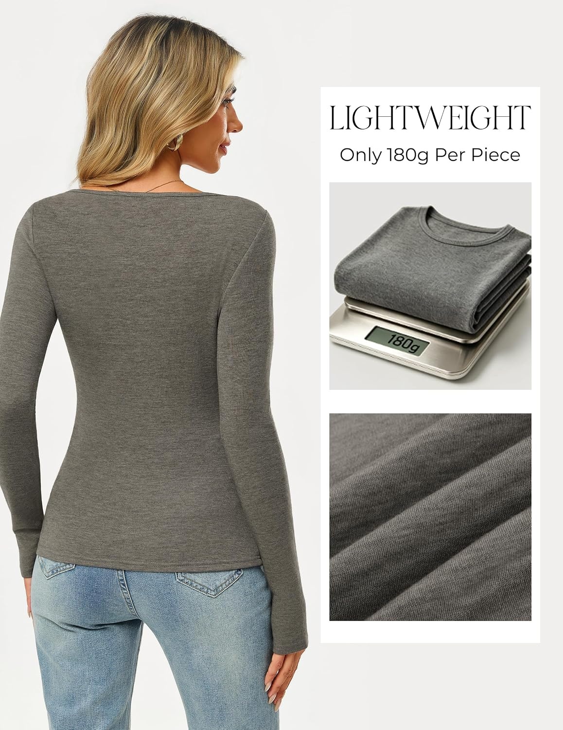 image:imageGRACE KARIN Merino Wool Long Sleeve Lightweight Shirt WomenMedium Gray