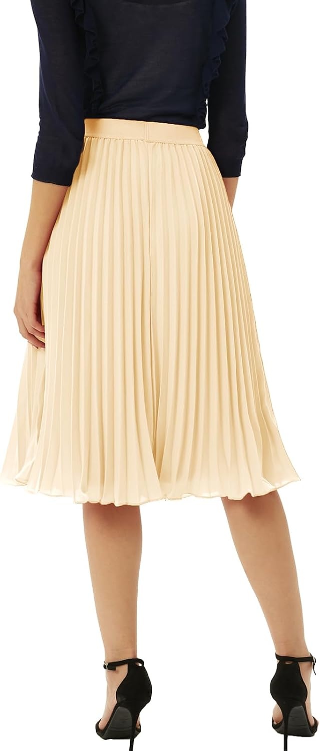 image:imageGRACE KARIN Pleated Midi Skirt for Women Chiffon ALine OutfitsApricot