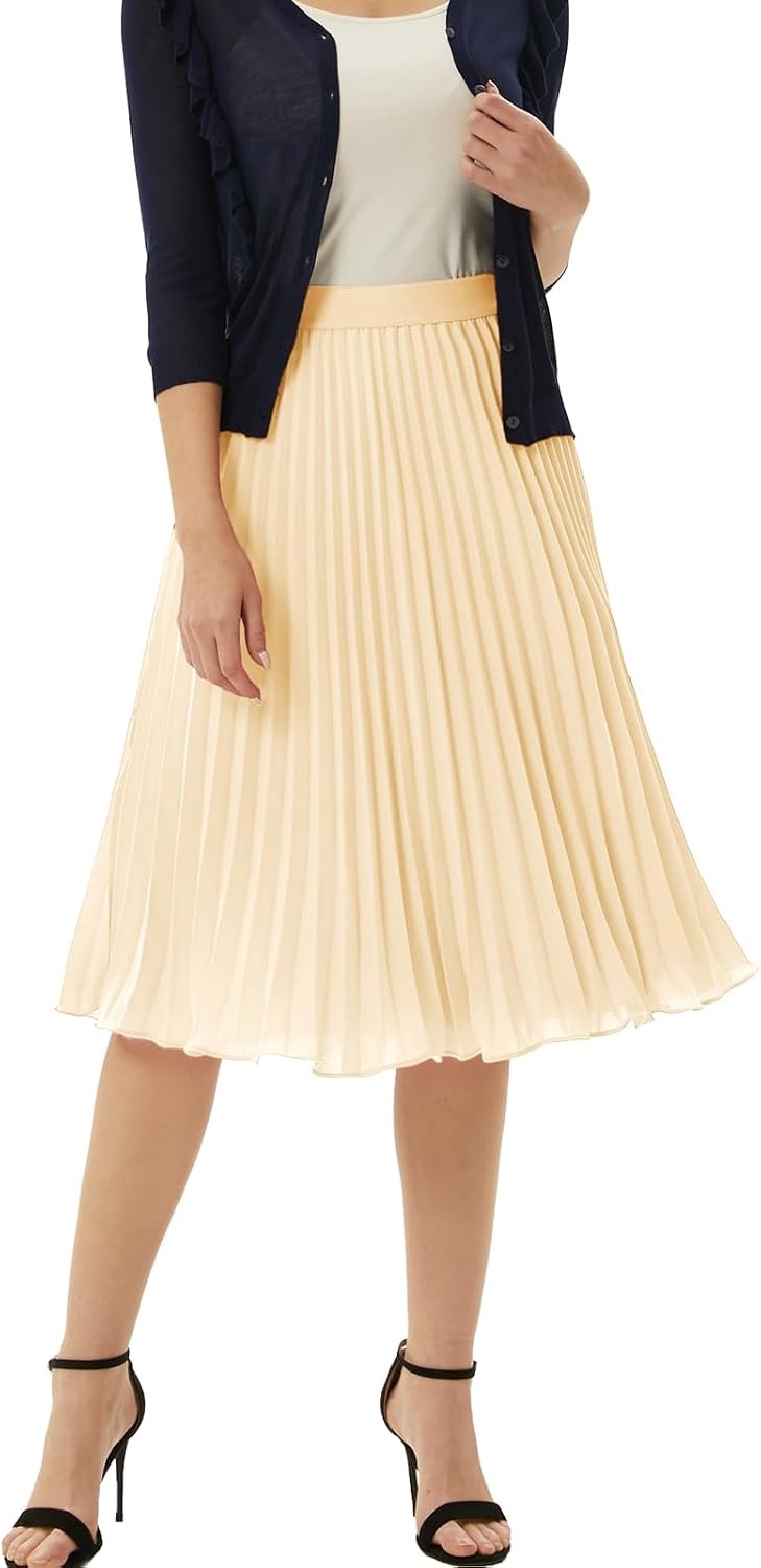 image:imageGRACE KARIN Pleated Midi Skirt for Women Chiffon ALine OutfitsApricot