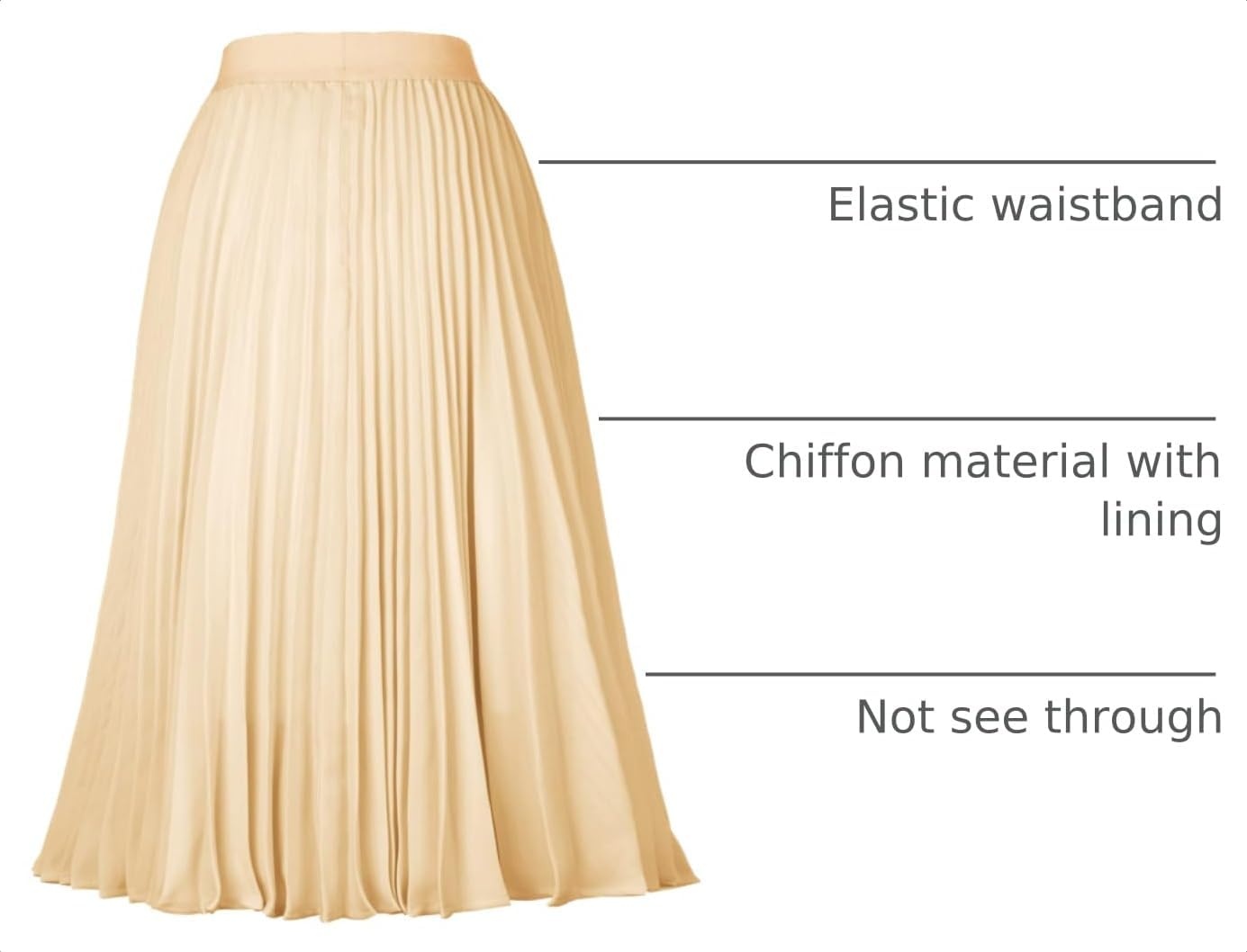 image:imageGRACE KARIN Pleated Midi Skirt for Women Chiffon ALine OutfitsApricot