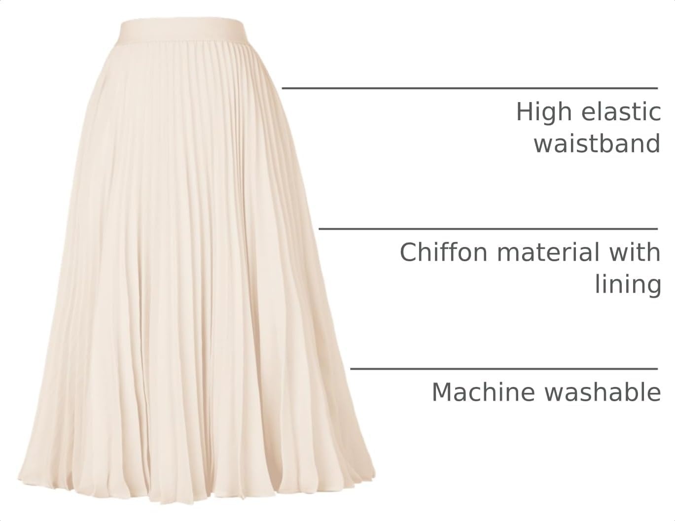 image:imageGRACE KARIN Pleated Midi Skirt for Women Chiffon ALine OutfitsBeige
