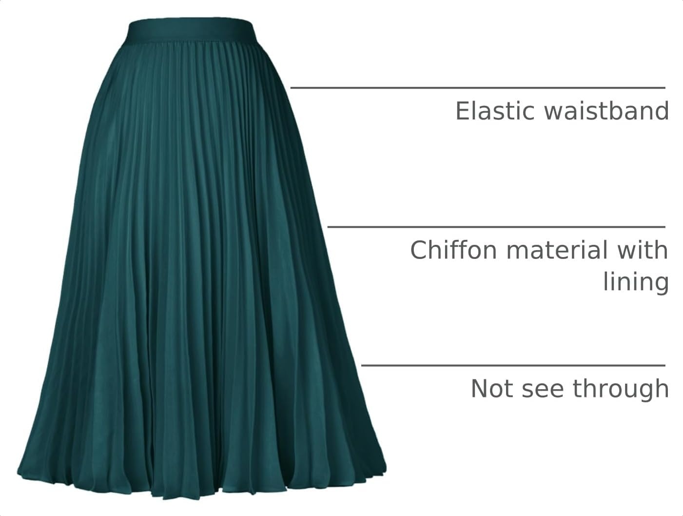 image:imageGRACE KARIN Pleated Midi Skirt for Women Chiffon ALine OutfitsBlackish Green