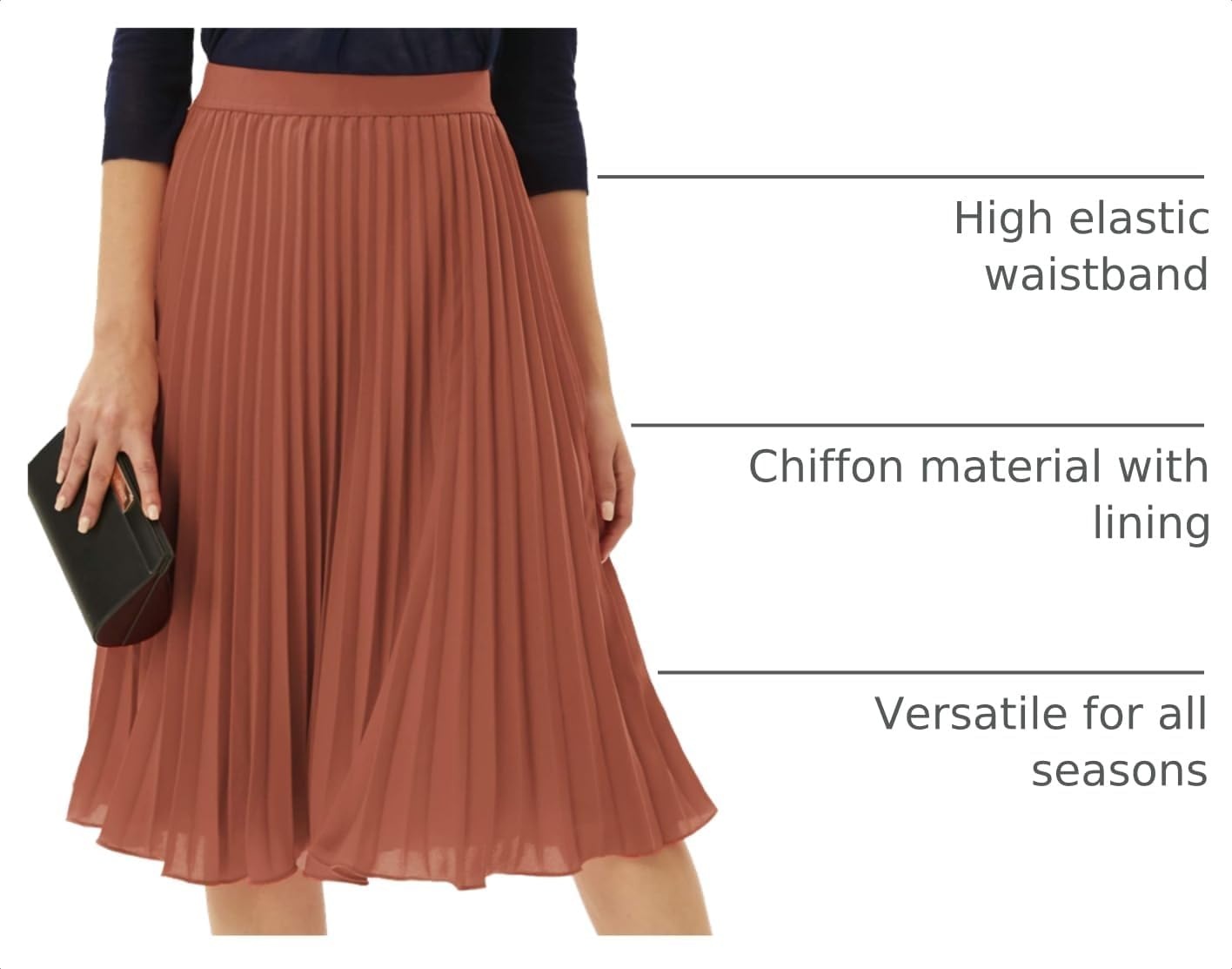 image:imageGRACE KARIN Pleated Midi Skirt for Women Chiffon ALine OutfitsBrown