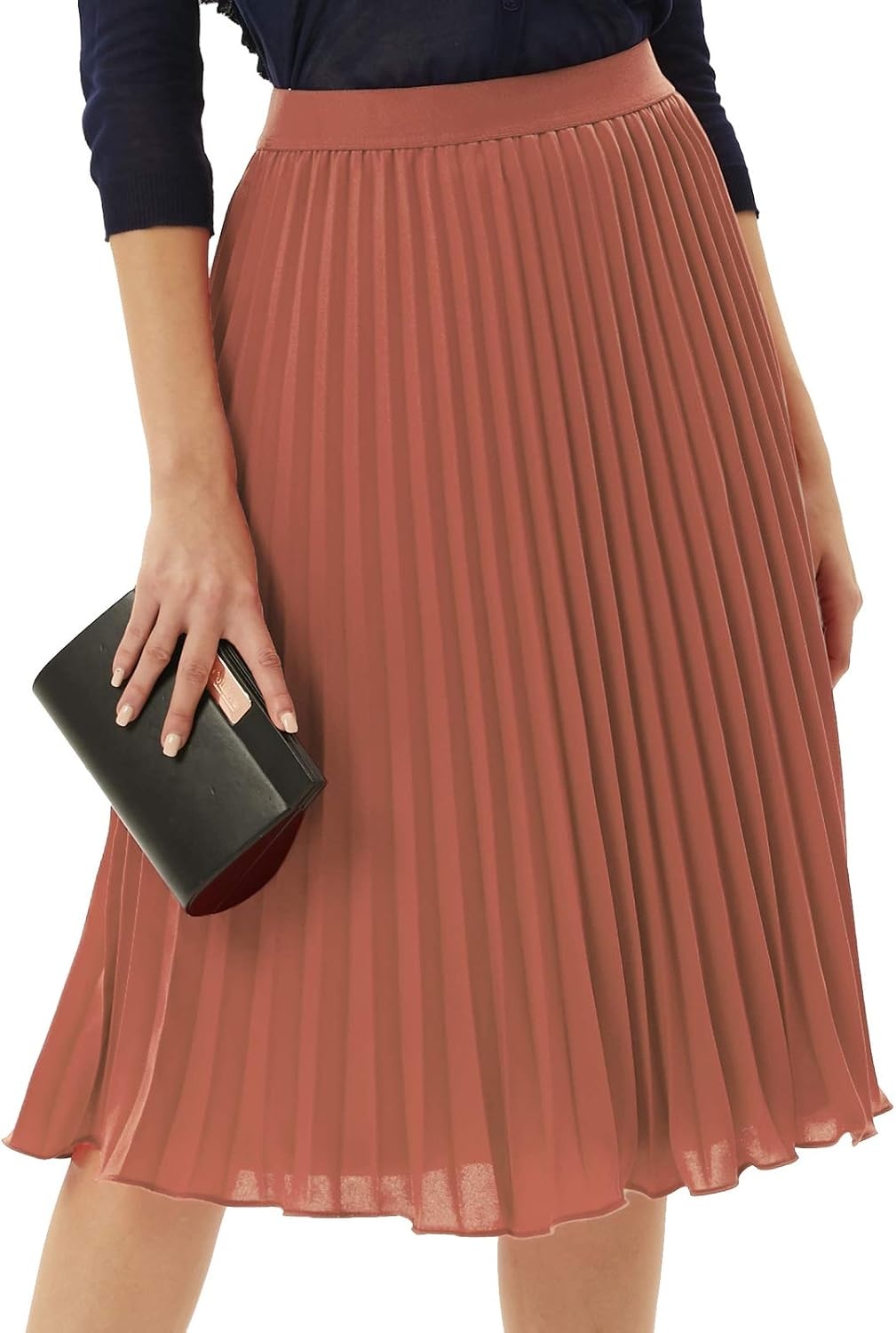 image:imageGRACE KARIN Pleated Midi Skirt for Women Chiffon ALine OutfitsBrown