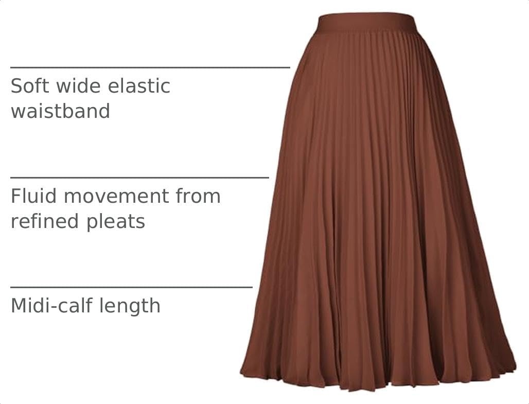 image:imageGRACE KARIN Pleated Midi Skirt for Women Chiffon ALine OutfitsCaramel