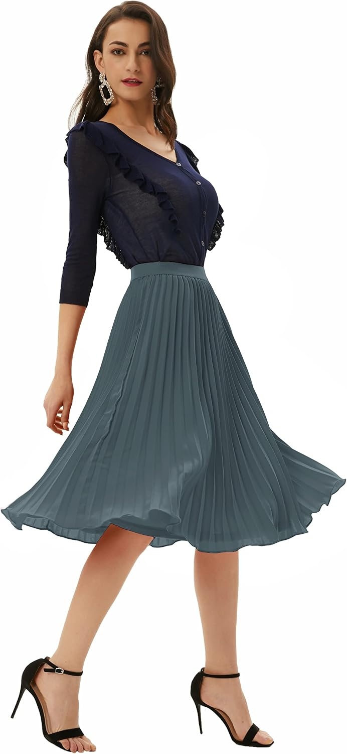 image:imageGRACE KARIN Pleated Midi Skirt for Women Chiffon ALine OutfitsDark Gray