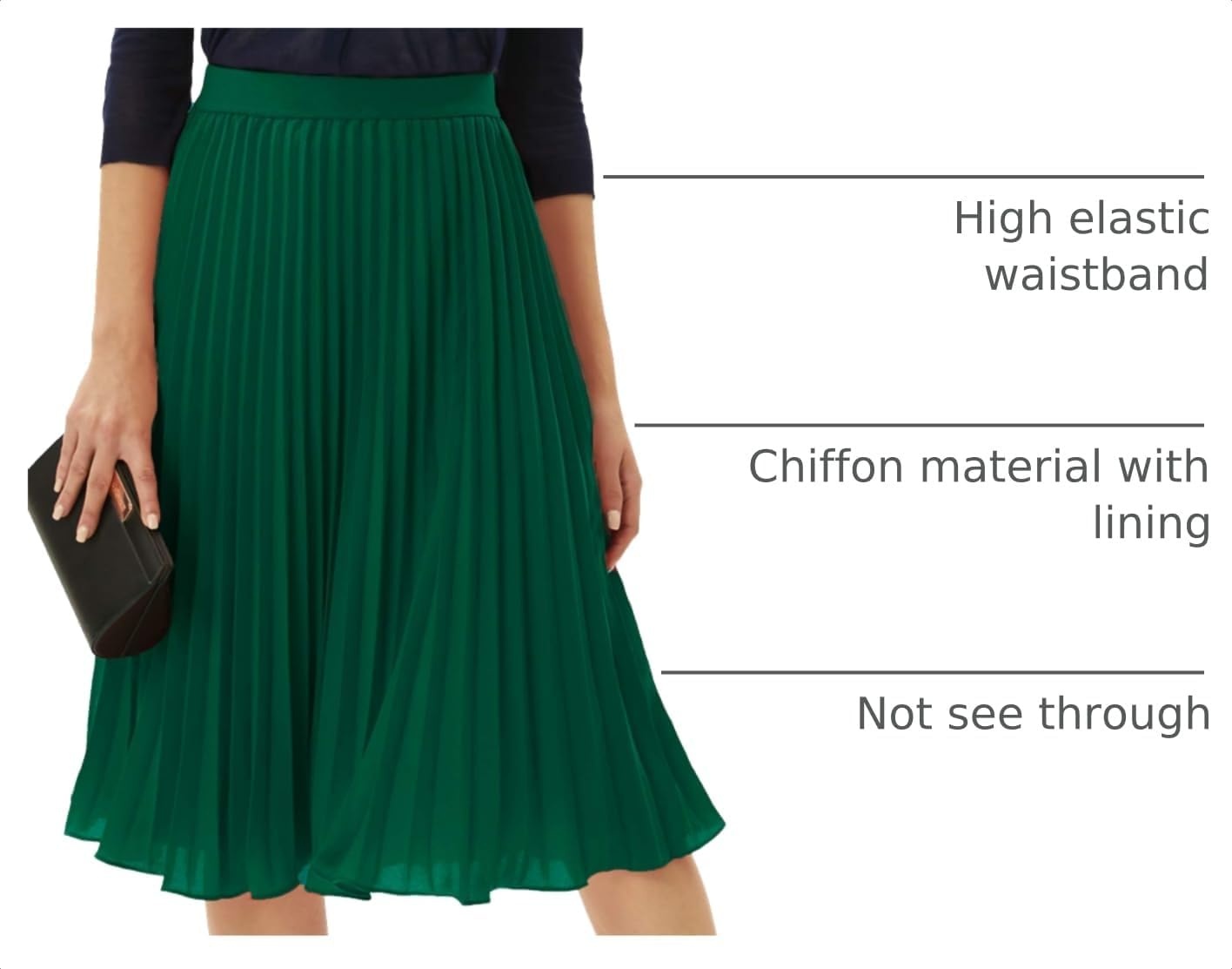 image:imageGRACE KARIN Pleated Midi Skirt for Women Chiffon ALine OutfitsDark Green
