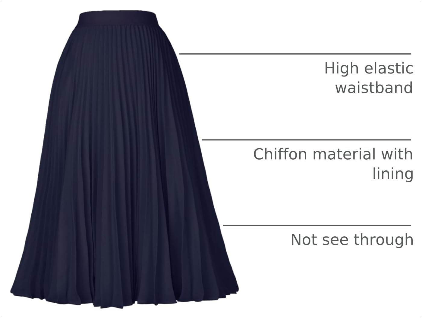 image:imageGRACE KARIN Pleated Midi Skirt for Women Chiffon ALine OutfitsDark Navy