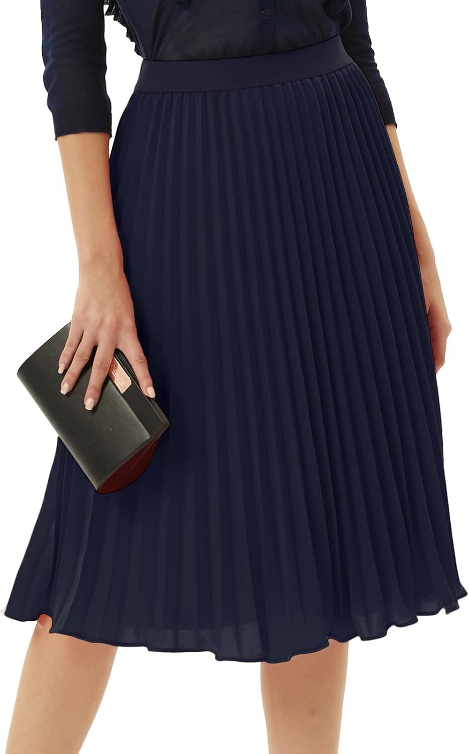 image:imageGRACE KARIN Pleated Midi Skirt for Women Chiffon ALine OutfitsDark Navy