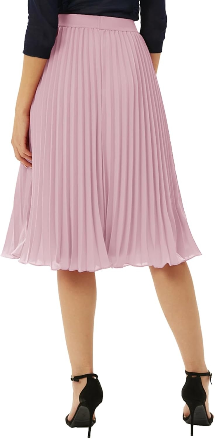 image:imageGRACE KARIN Pleated Midi Skirt for Women Chiffon ALine OutfitsDark Rose Pink