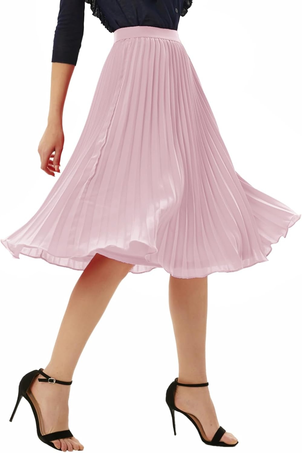 image:imageGRACE KARIN Pleated Midi Skirt for Women Chiffon ALine OutfitsDark Rose Pink