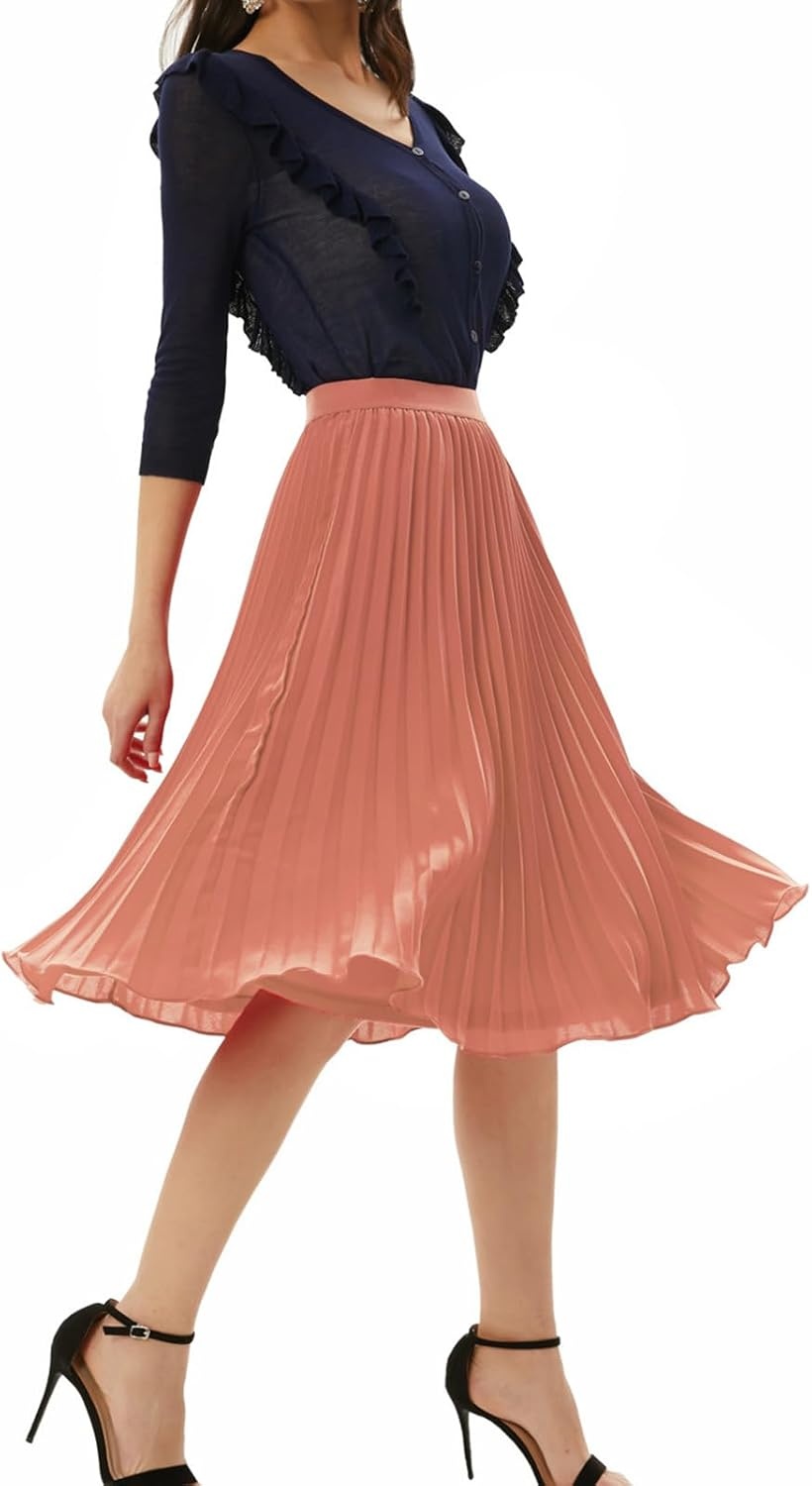 image:imageGRACE KARIN Pleated Midi Skirt for Women Chiffon ALine OutfitsDark Salmon
