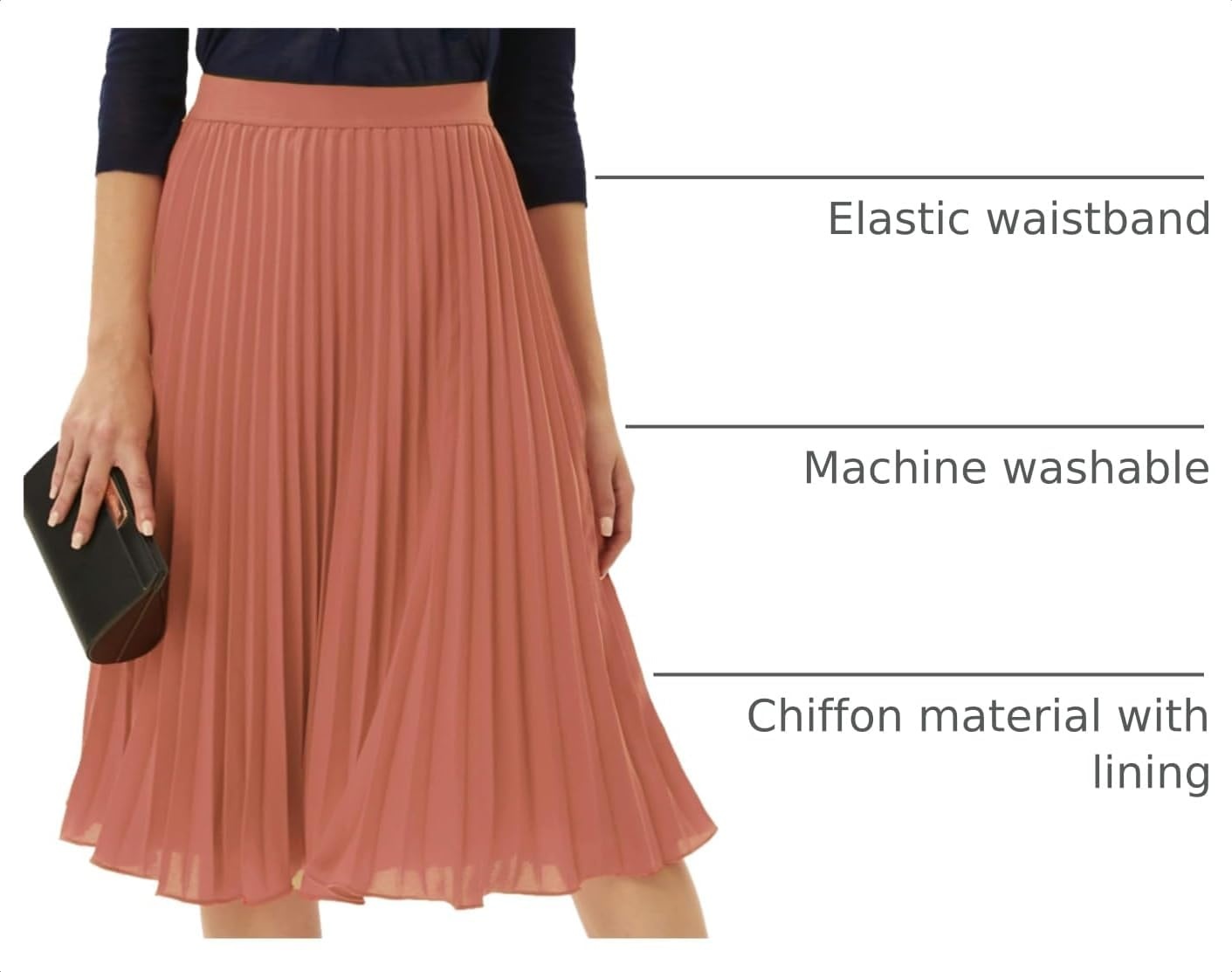 image:imageGRACE KARIN Pleated Midi Skirt for Women Chiffon ALine OutfitsDark Salmon