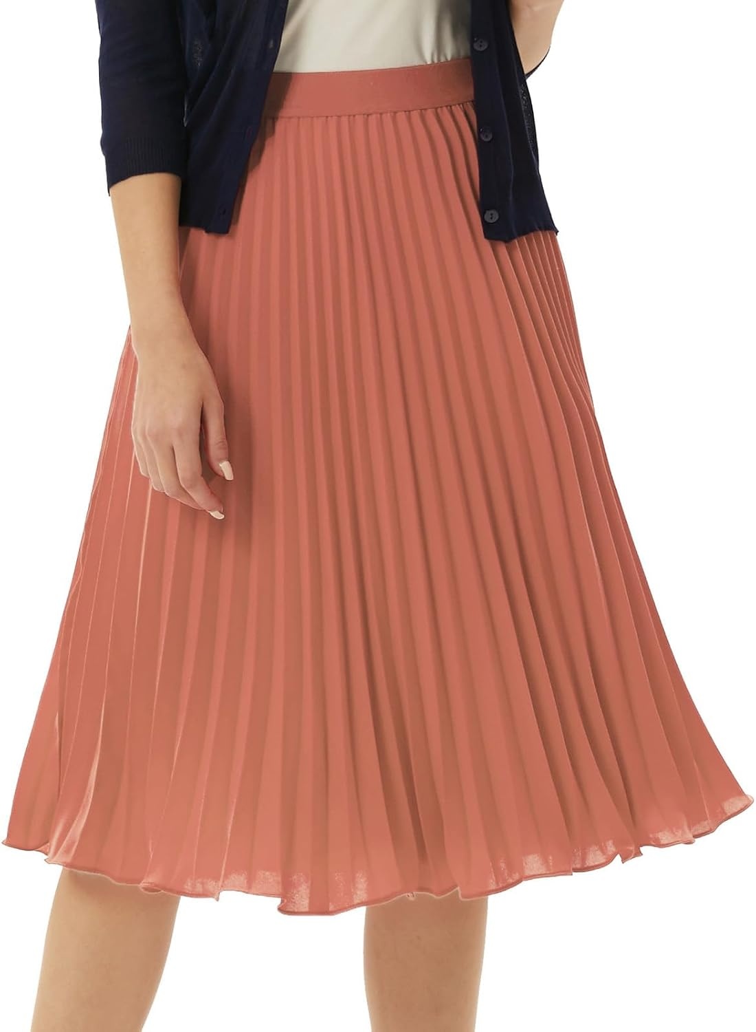 image:imageGRACE KARIN Pleated Midi Skirt for Women Chiffon ALine OutfitsDark Salmon