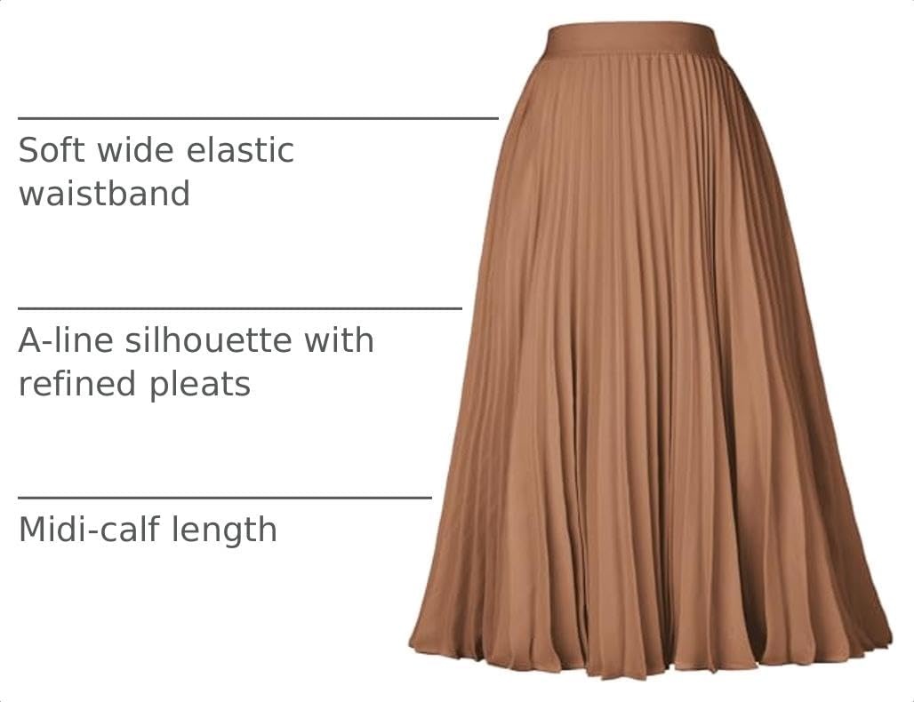 image:imageGRACE KARIN Pleated Midi Skirt for Women Chiffon ALine OutfitsDeep Khaki